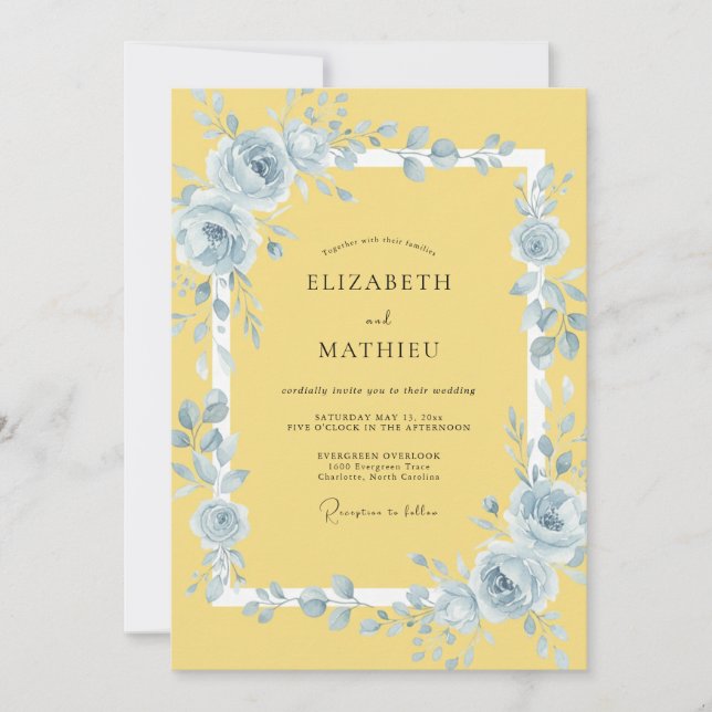 Invitación Boda de Flor Etérea Amarilla (Anverso)