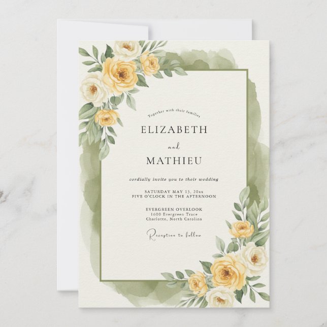 Invitación Boda de Flor Etérea Amarilla (Anverso)