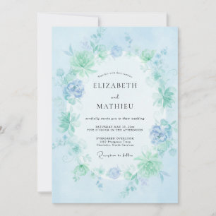 Invitación Boda de Flor Etérea Azul Claro