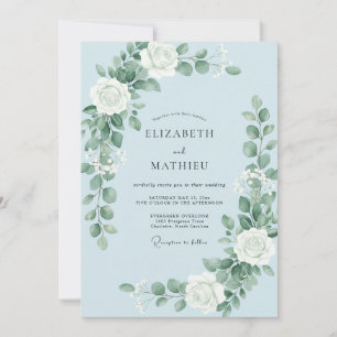 Invitación Boda de Flor Etérea Azul Pálido