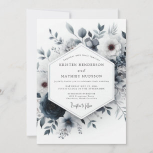 Invitación Boda de Flor Etérea Azul Pizarra