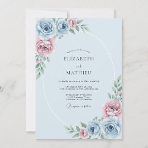 Invitación Boda de Flor Etérea Azul Polvo