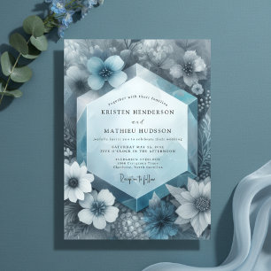 Invitación Boda de Flor Etérea Azul Polvoriento