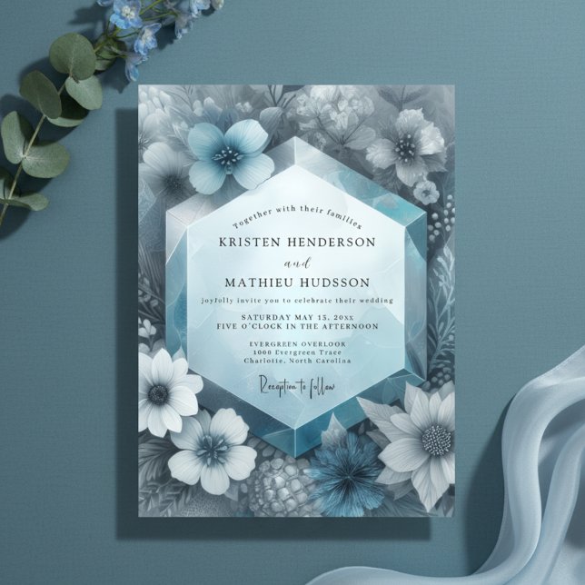 Invitación Boda de Flor Etérea Azul Polvoriento (Subido por el creador)