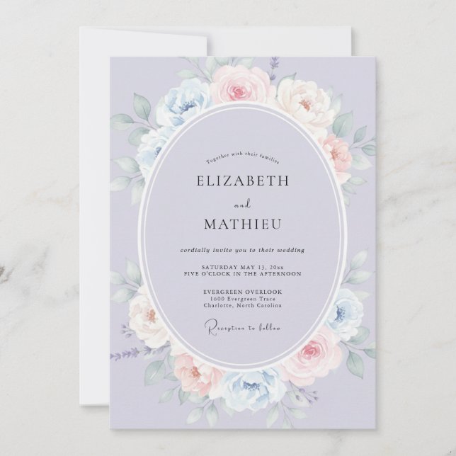 Invitación Boda de flor etérea de lavanda (Anverso)