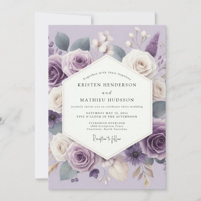 Invitación Boda de Flor Etérea de Lavanda (Anverso)
