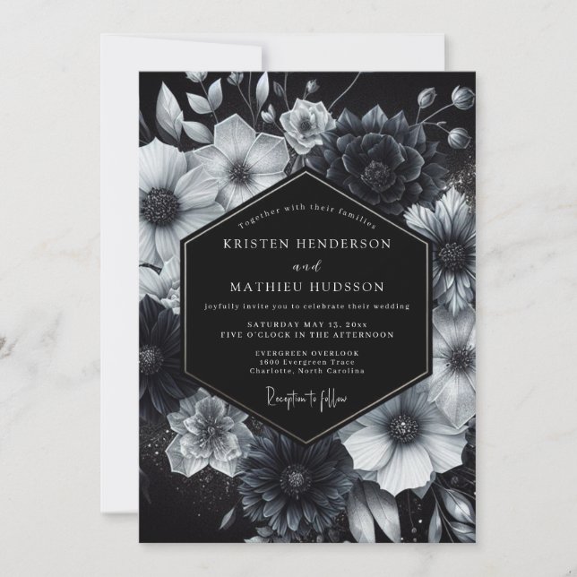 Invitación Boda de Flor Éterea Negra (Anverso)