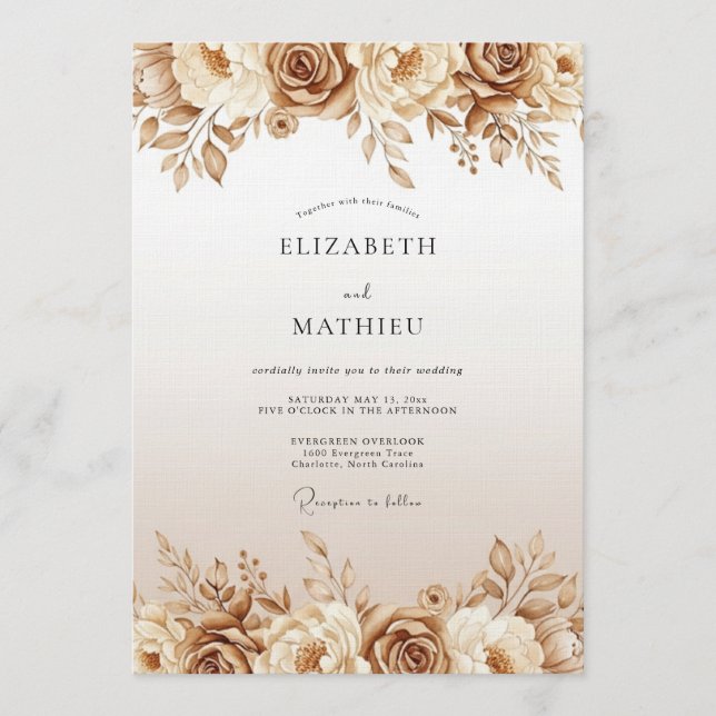 Invitación Boda de Flor Etérea Ocre (Anverso)