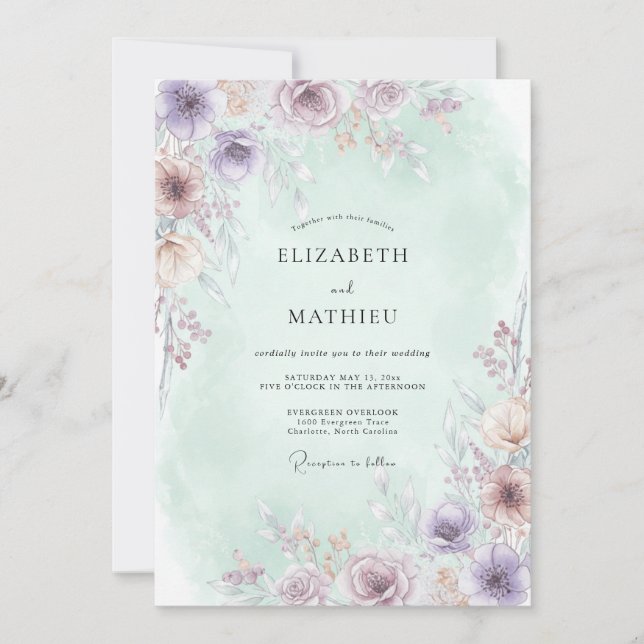 Invitación Boda de Flor Etérea Pálida Purpúrea (Anverso)