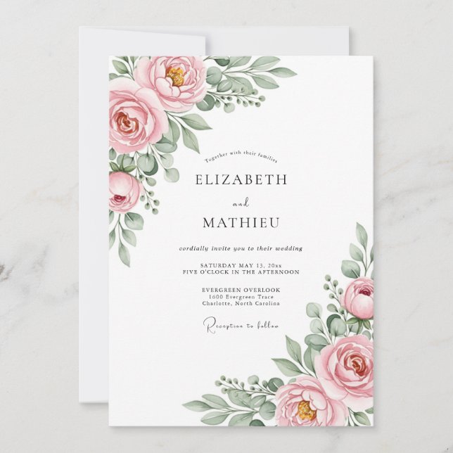 Invitación Boda de Flor Etérea Rosa (Anverso)