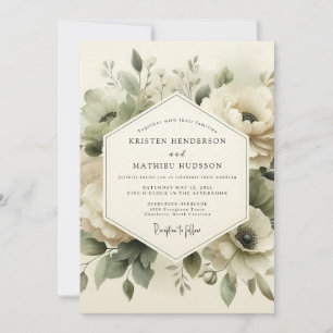 Invitación Boda de Flor Eterna Verde Salvia
