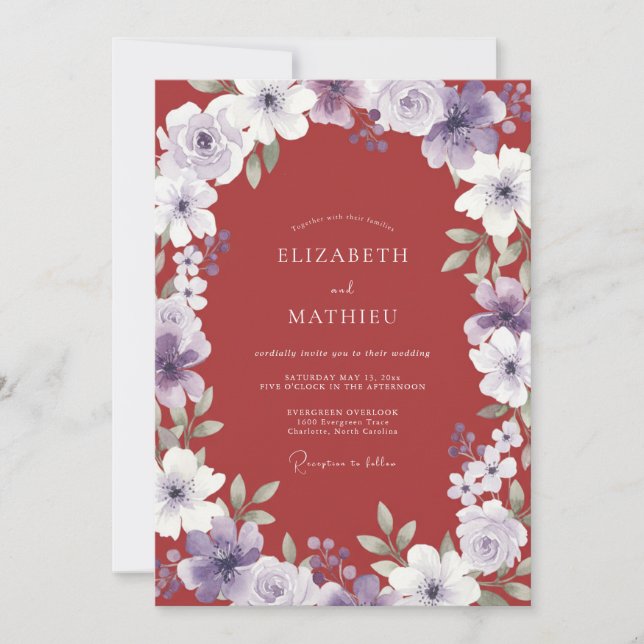 Invitación Boda de Flor Exuberante en Rojo Ladrillo (Anverso)