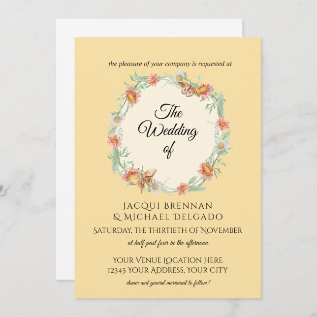 Invitación Boda de flor floral amarillo n mita (Anverso / Reverso)