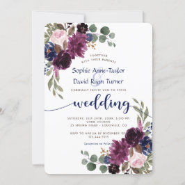 Invitación Boda de flor floral azul de la Marina de Lavanda R