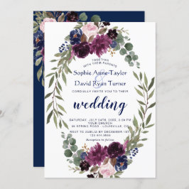 Invitación Boda de flor floral azul de la Marina Lavender