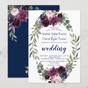 Invitación Boda de flor floral azul de la Marina Lavender