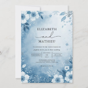 Invitación Boda de flor floral azul escarpado
