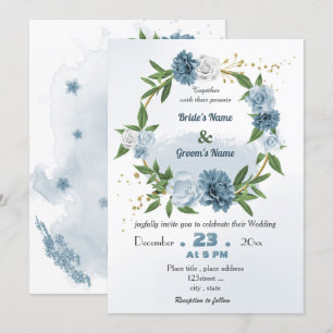 Invitación boda de flor floral azul romántico