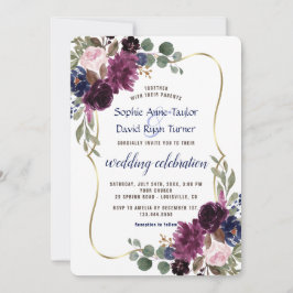 Invitación Boda de flor floral de oro de la Marina de Lavanda
