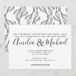 Invitación Boda de Flor Greenery Dibujada a Mano Hoja Blanca