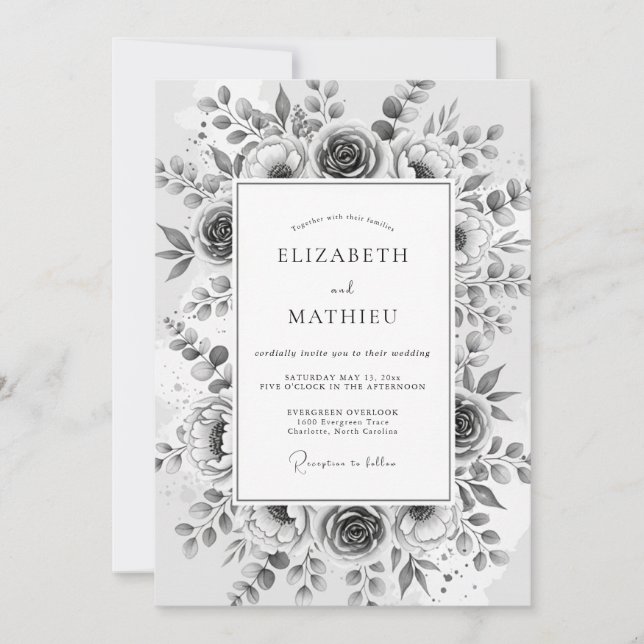 Invitación Boda de Flor Gris Etérea (Anverso)