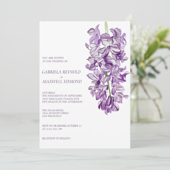 Invitación Boda De Flor Hiacínica De Agua Clara (Anverso de pie)