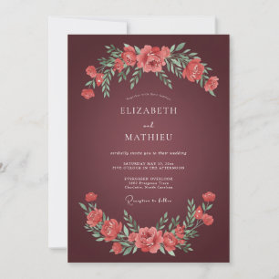 Invitación Boda de Flor Intemporal Granate