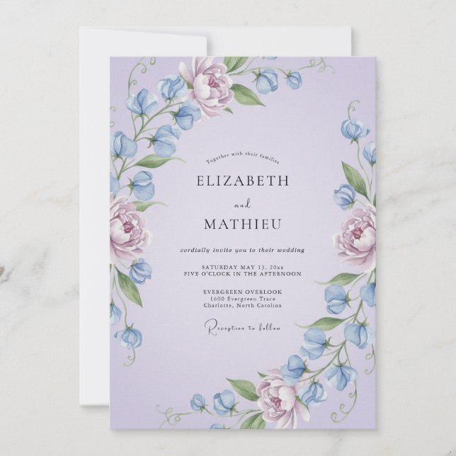 Invitación Boda de Flor Lavanda Delicada (Anverso)