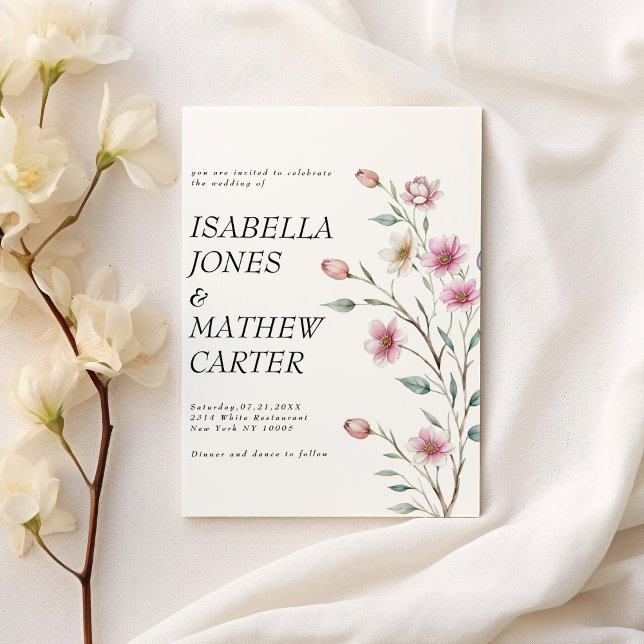 Invitación Boda de flor lila de menta blanca rosa (Pink white mint lilac spring flower wedding)