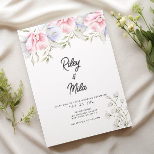 Invitación Boda de flor lila verde de menta rosa botánica