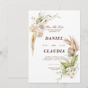 Invitación Boda De Flor Marrón Y Crema
