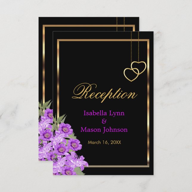 Invitación Boda de Flor Morada Elegante - Recepción (Anverso / Reverso)