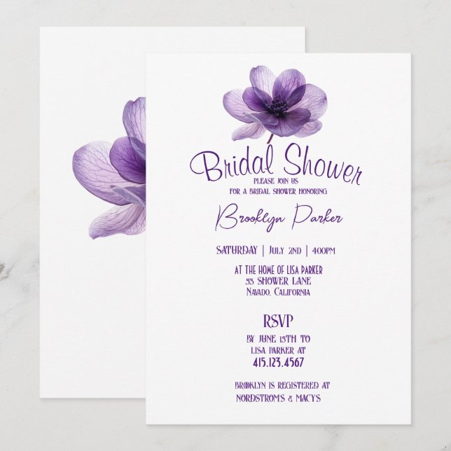 Invitación Boda de Flor Morado Gorgoso (Anverso / Reverso)
