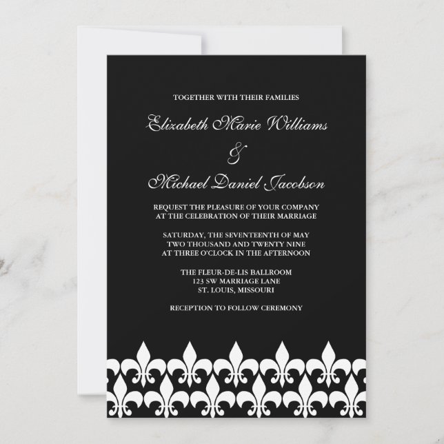 Invitación Boda de Flor Negra y Blanca de Lis (Anverso)