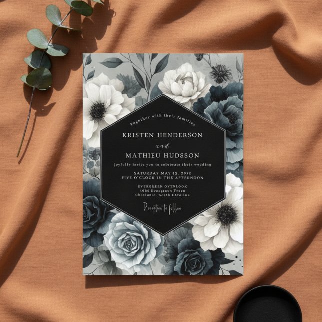 Invitación Boda de Flor Nocturna Azul Pizarra (Subido por el creador)