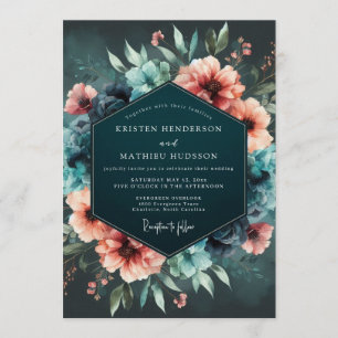 Invitación Boda de Flor Nocturna Coral Teal