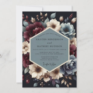 Invitación Boda de Flor Nocturna de Pizarra de Borgoña