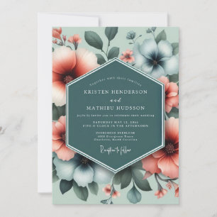 Invitación Boda de Flor Opulenta Coral Verde