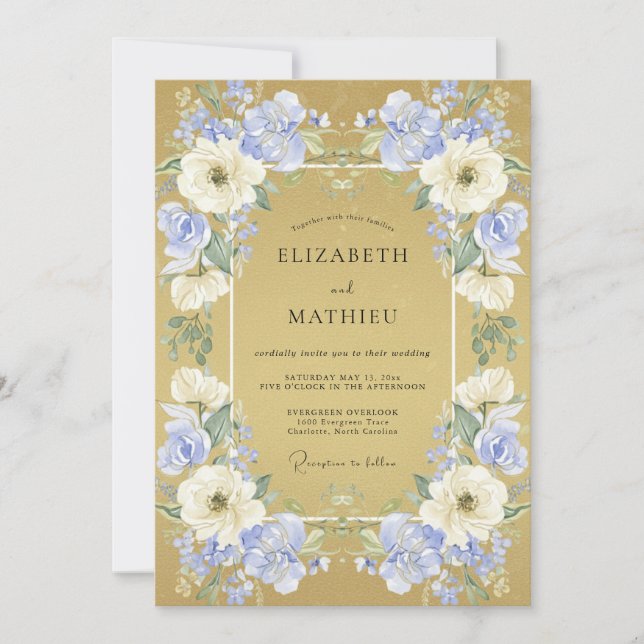 Invitación Boda de Flor Opulenta de Vinca menor (Anverso)