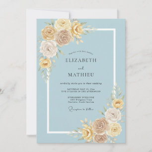 Invitación Boda de Flor Pastoral Azul Polvoriento