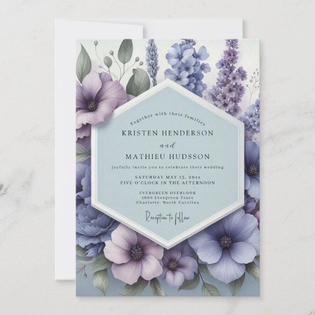 Invitación Boda de Flor Pastoral de Periwinkle (Anverso)