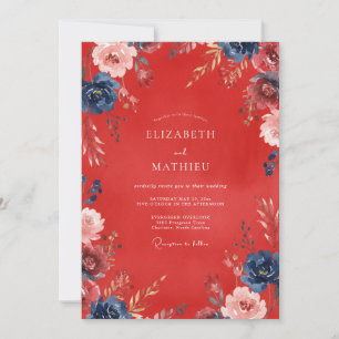 Invitación Boda de Flor Pintada de Escarlata