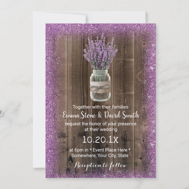 Invitación Boda de Flor Púrpura Mason Jar (Anverso)