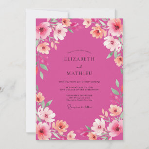 Invitación Boda de Flor Radiante Fucsia