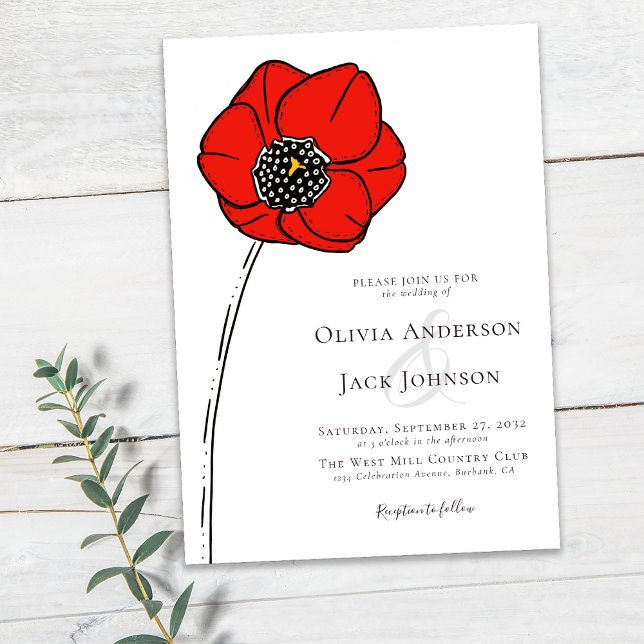 Invitación Boda de flor roja de amapola (Subido por el creador)