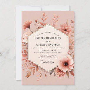 Invitación Boda de Flor Romántica Rosa Polvorienta