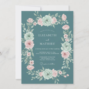 Invitación Boda de Flor Romántica Turquesa