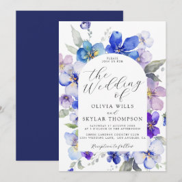 Invitación Boda de flor rosa de malva azul marino
