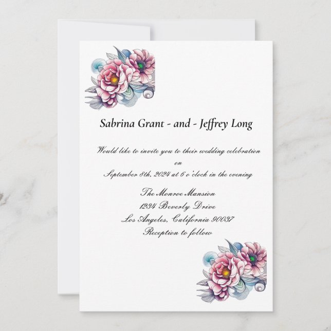 Invitación Boda de flor rosa floreciente (Anverso)
