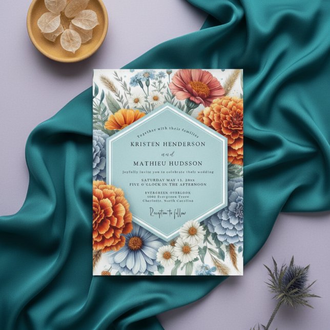 Invitación Boda de Flor Rústica Azul Polvoriento (Subido por el creador)